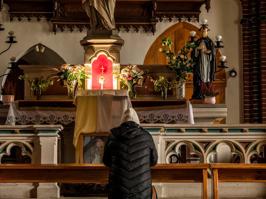 Altar candles and flower arrangements