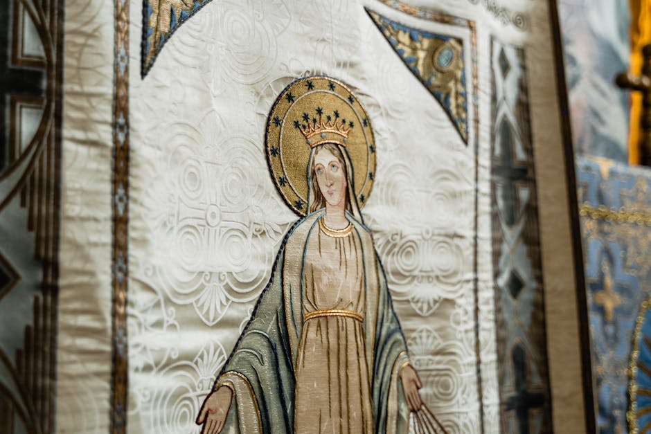 Detailed tapestry holy figure