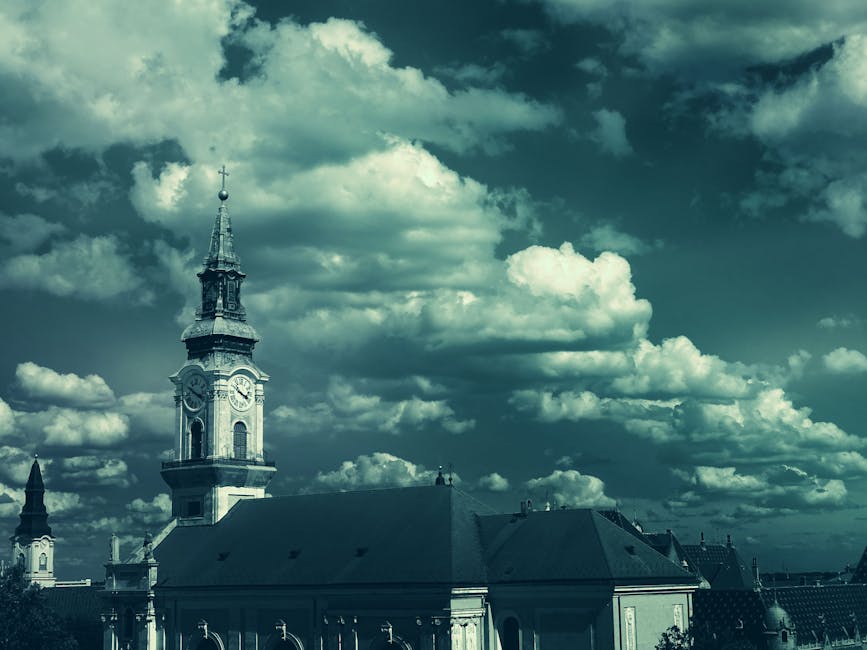 Dramatic clouds monochrome architecture
