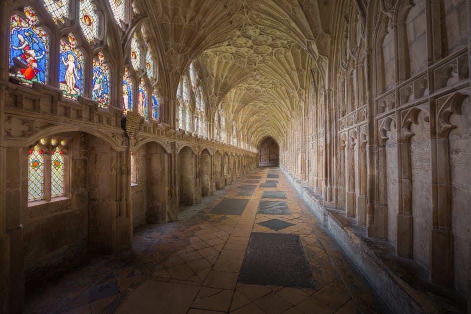 Gothic cloister stained glass