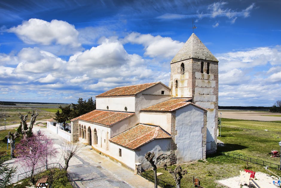 Historic stone building cloudy sky