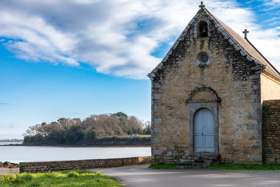 Historic stone chapel coastal view