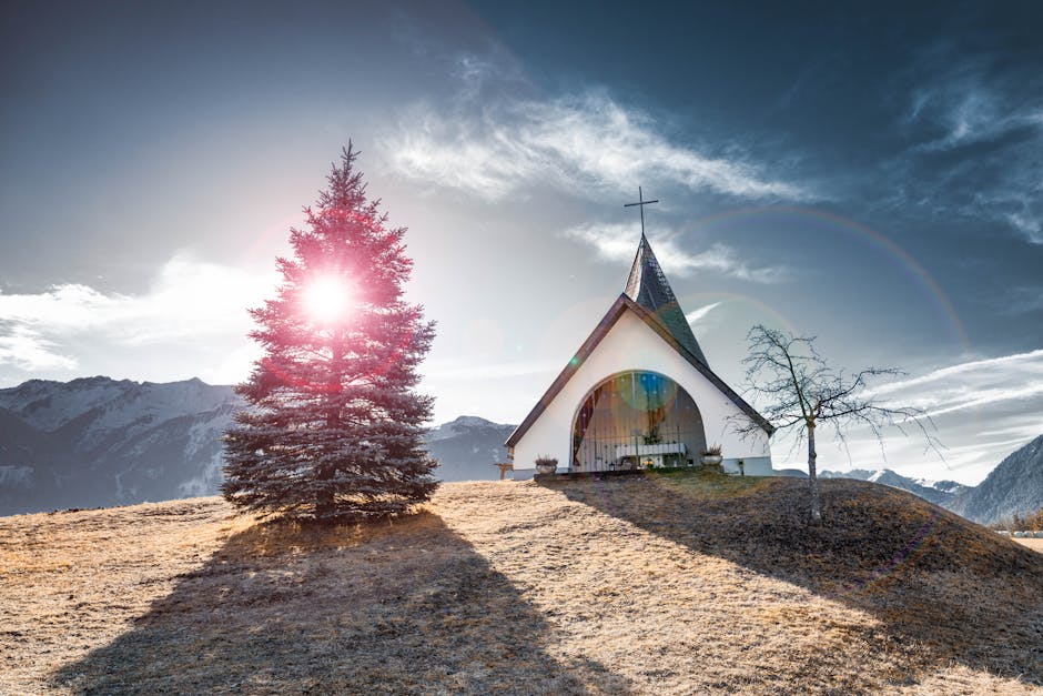 Modern chapel mountain landscape