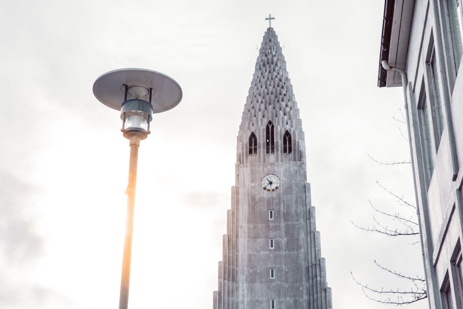 Modern church architecture against a winter sky