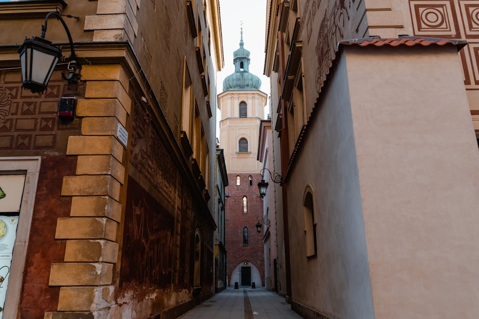 Narrow alleyway historical tower