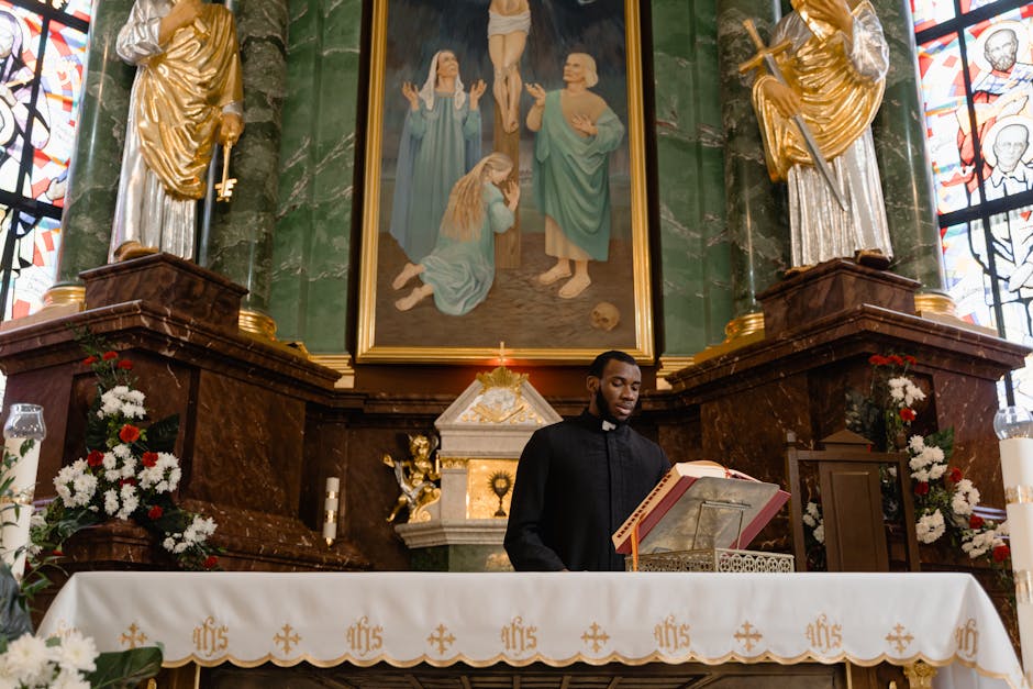 Ornate altar priest reading