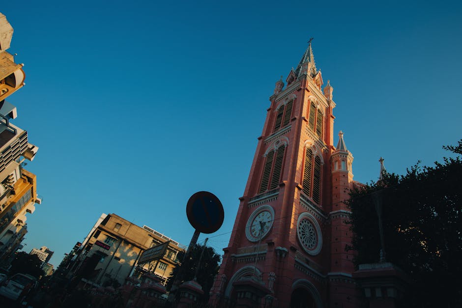 Pink tower sunset light