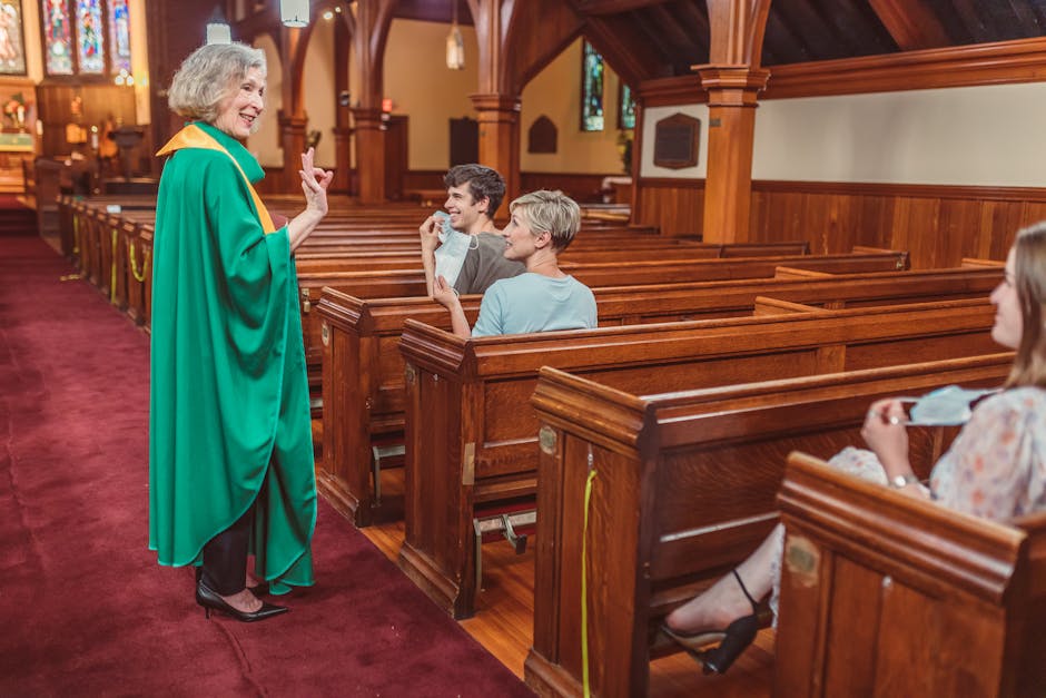 Priest interacting warmly with parishioners