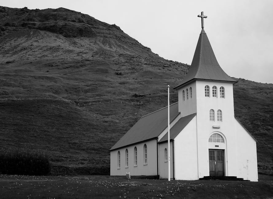 Rural white building mountainside