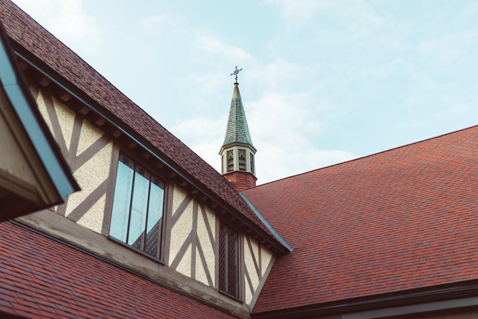 Timbered steeple clear sky