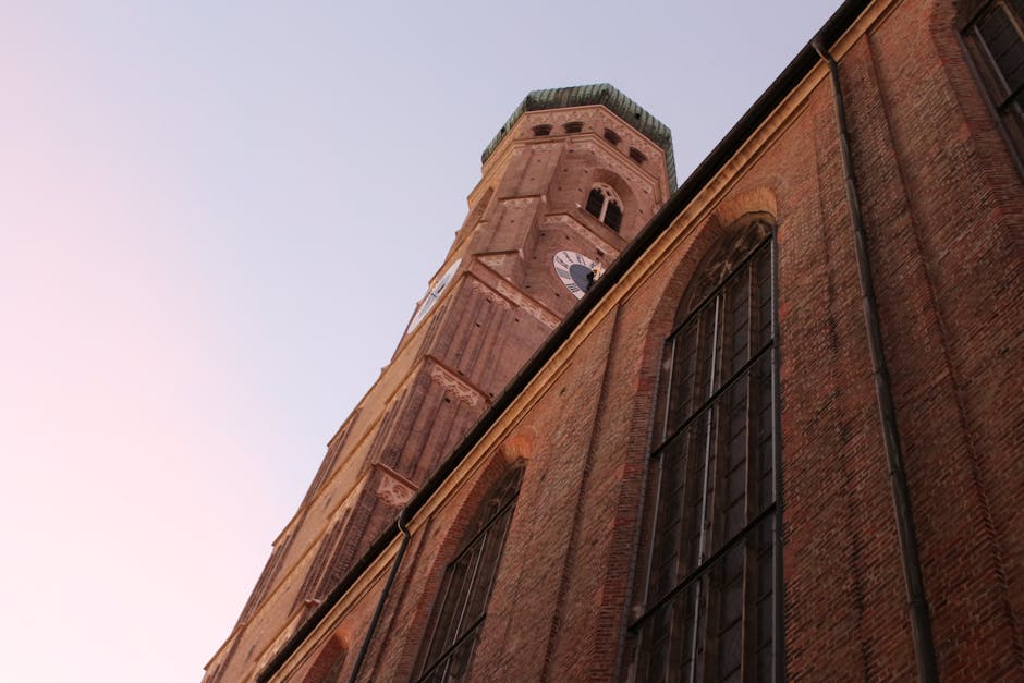Towering brick structure at dusk