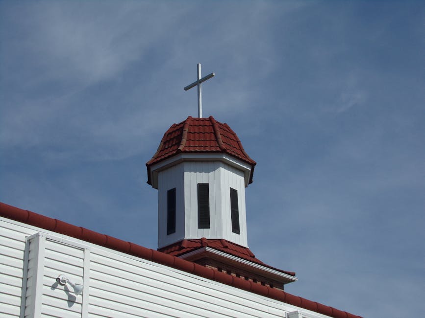 White steeple red roof